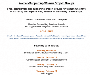 Women Supporting Women monthly schedule for February 2019