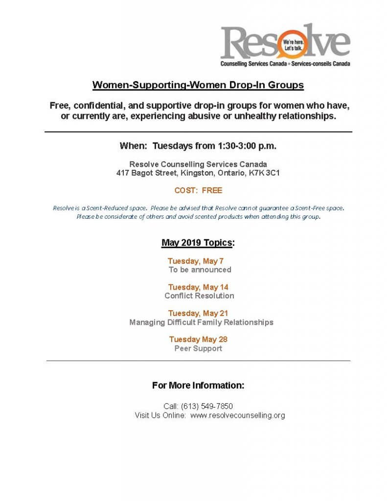 Women Supporting Women monthly schedule for May 2019